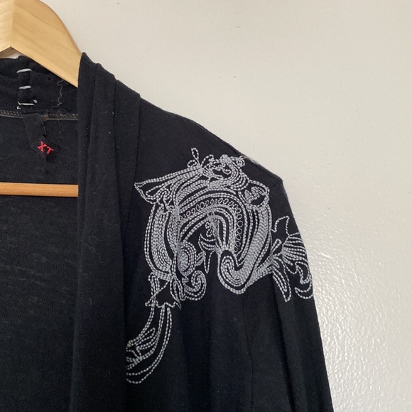 Embroidered Wrap Open Front Sweater - Picture 3 of 5